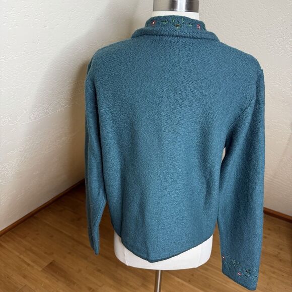 VTG Karen Scott Green Wool Embroidered Button Front Cardigan Sweater Womens M - Picture 10 of 10